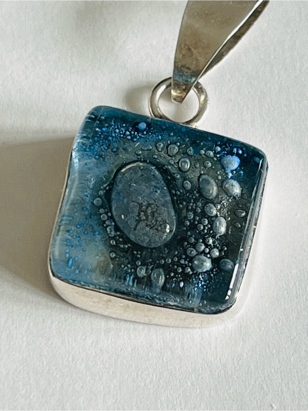 Vintage Mexico Artisan Blue Dichroic Glass Pendant - "Starry Night"